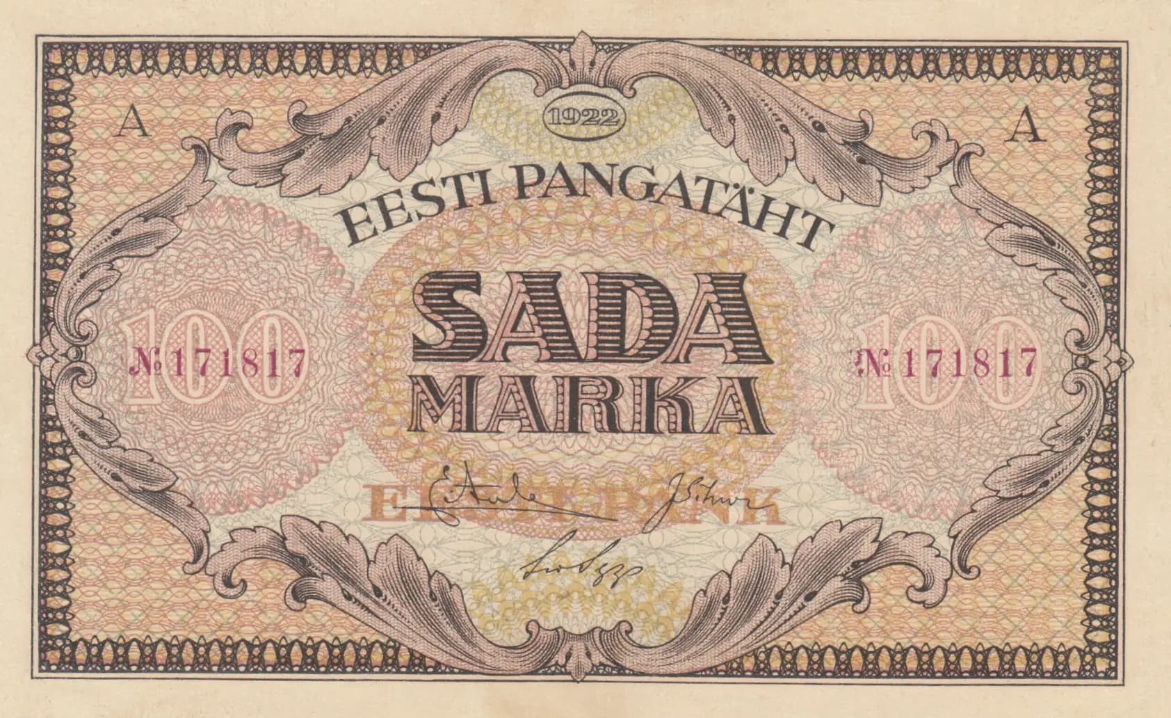 100 marka 1922 from Estonia, P-58