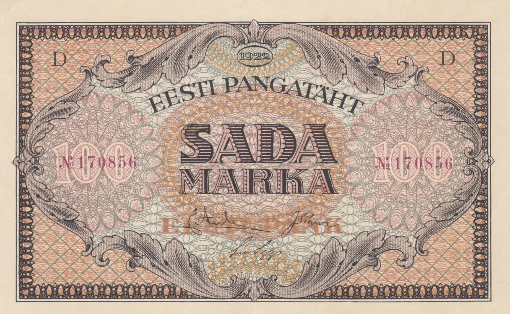 100 marka 1922 from Estonia, P-58 (1922) — image 1