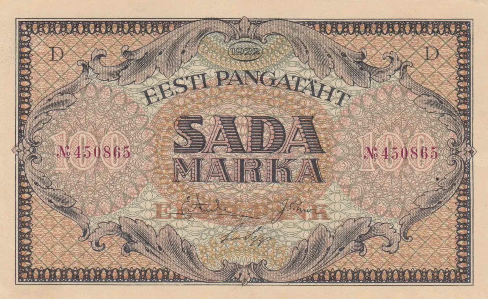 100 marka 1922 from Estonia, P-58 (1922) — image 1