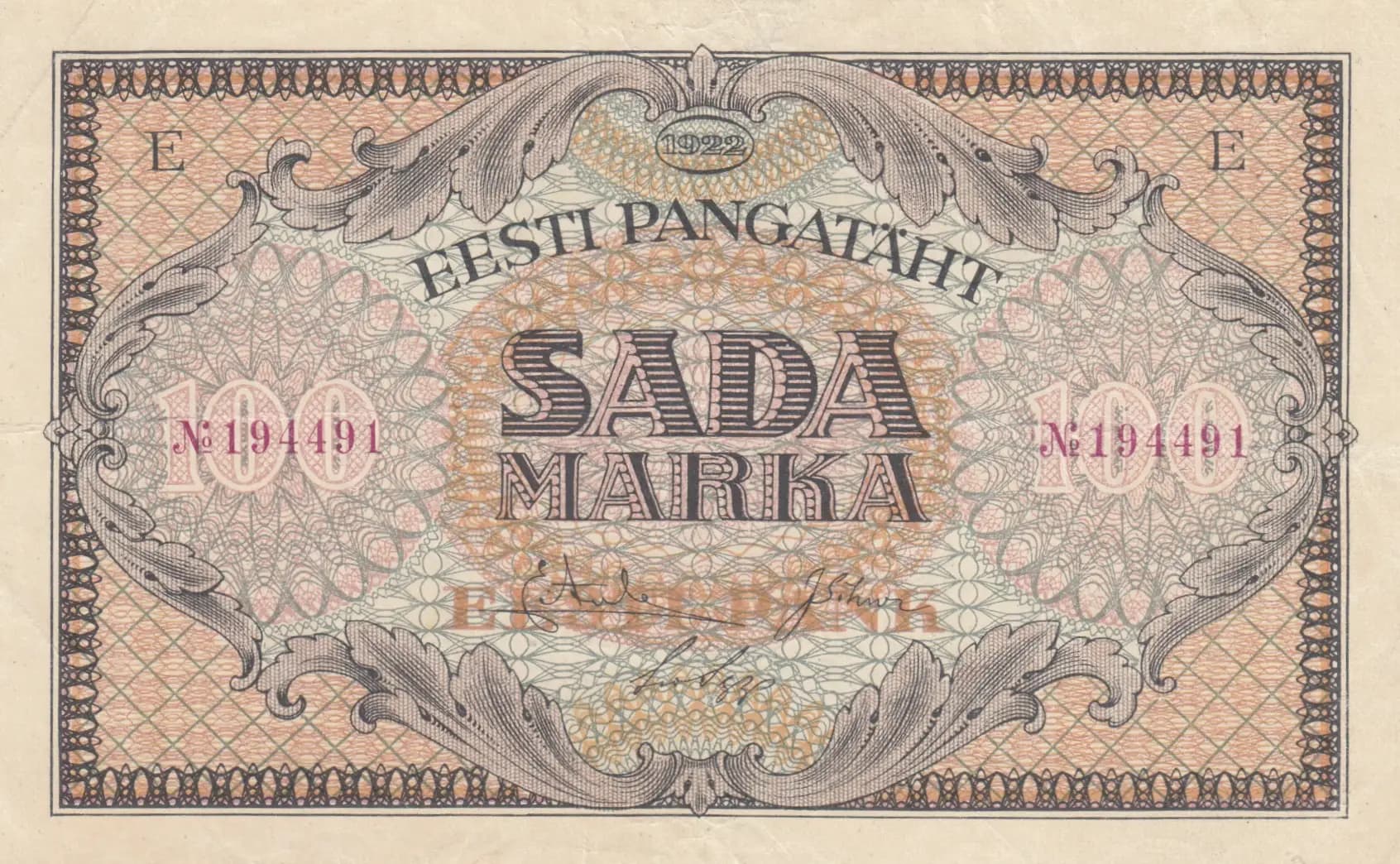 100 marka 1922 from Estonia, P-58 (1922) — image 1