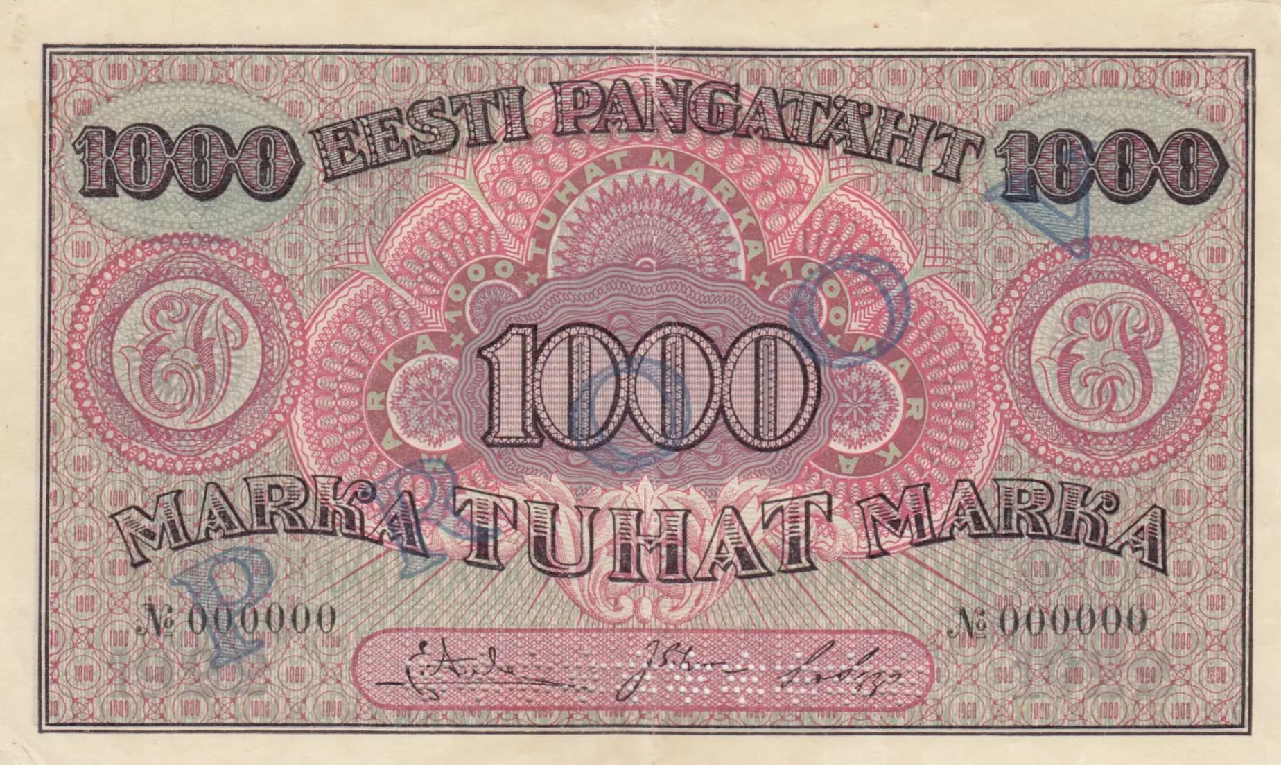 1000 marka 1922 specimen from Estonia, P-59as1