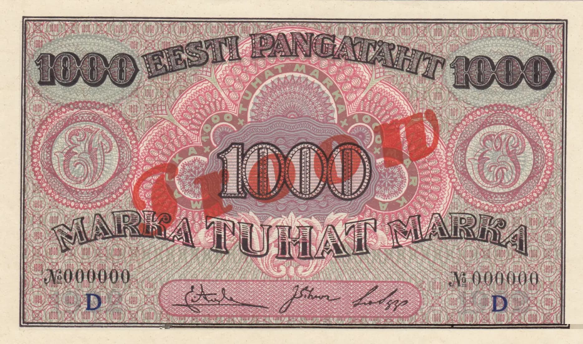 1000 marka 1922 specimen from Estonia, P-59es (1922) — image 1