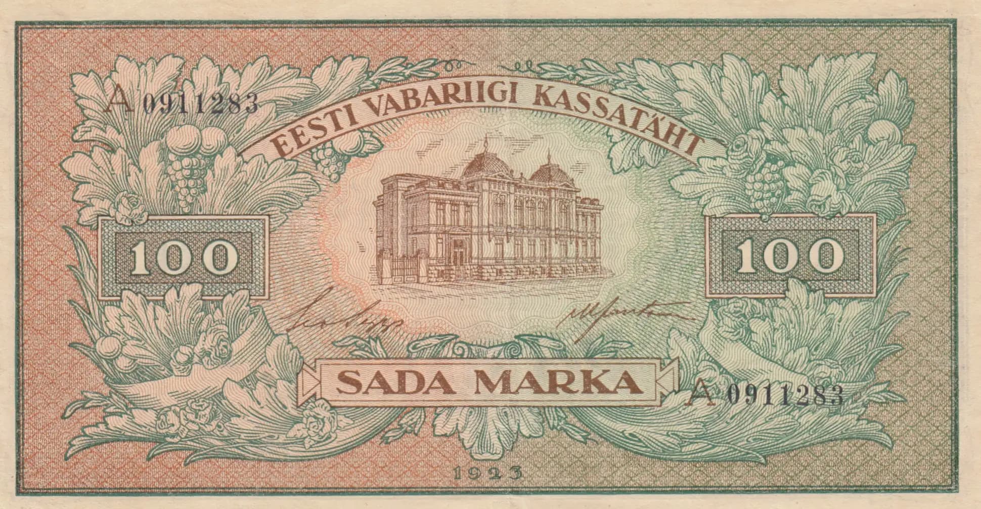 100 marka 1923 from Estonia, P-51b