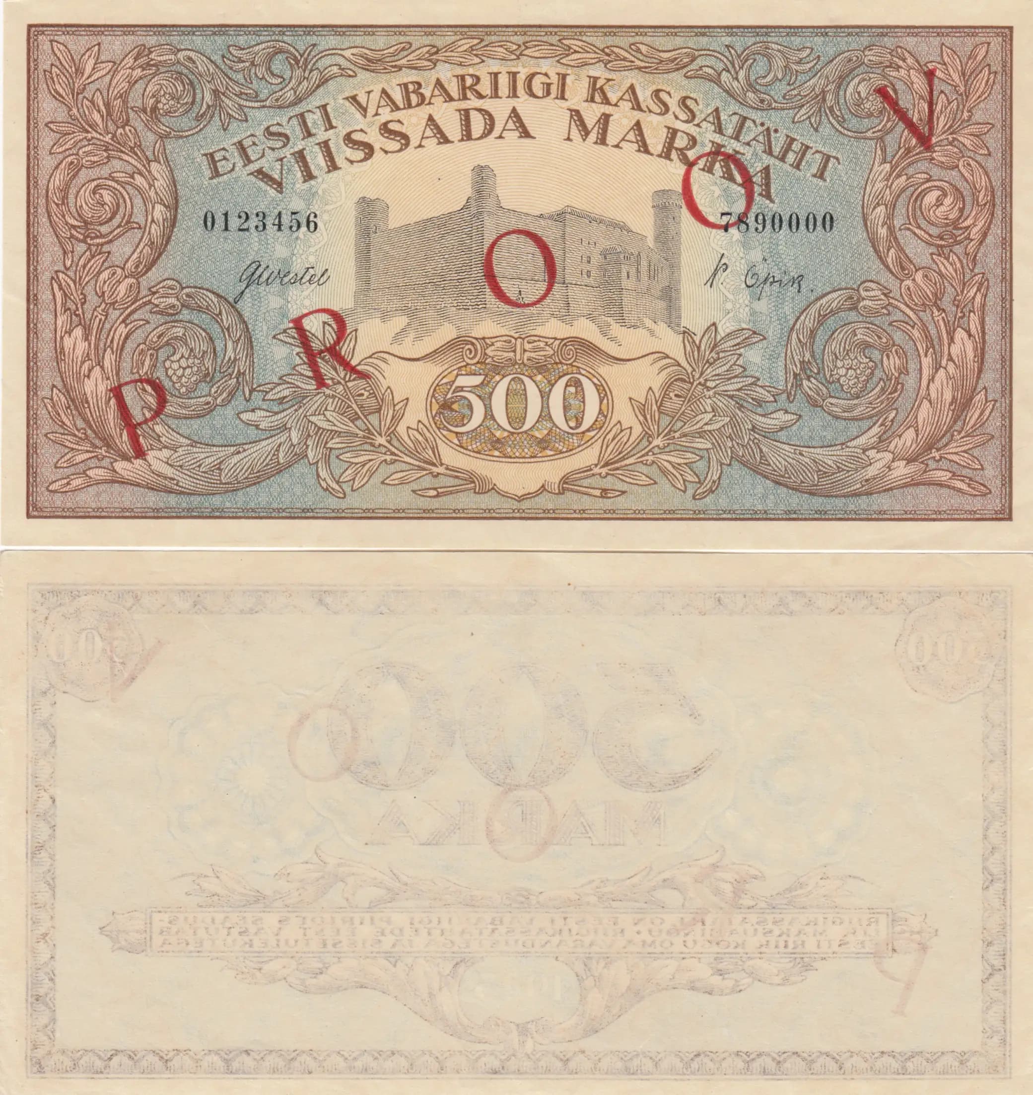 500 marka 1923 specimen from Estonia, P-52s