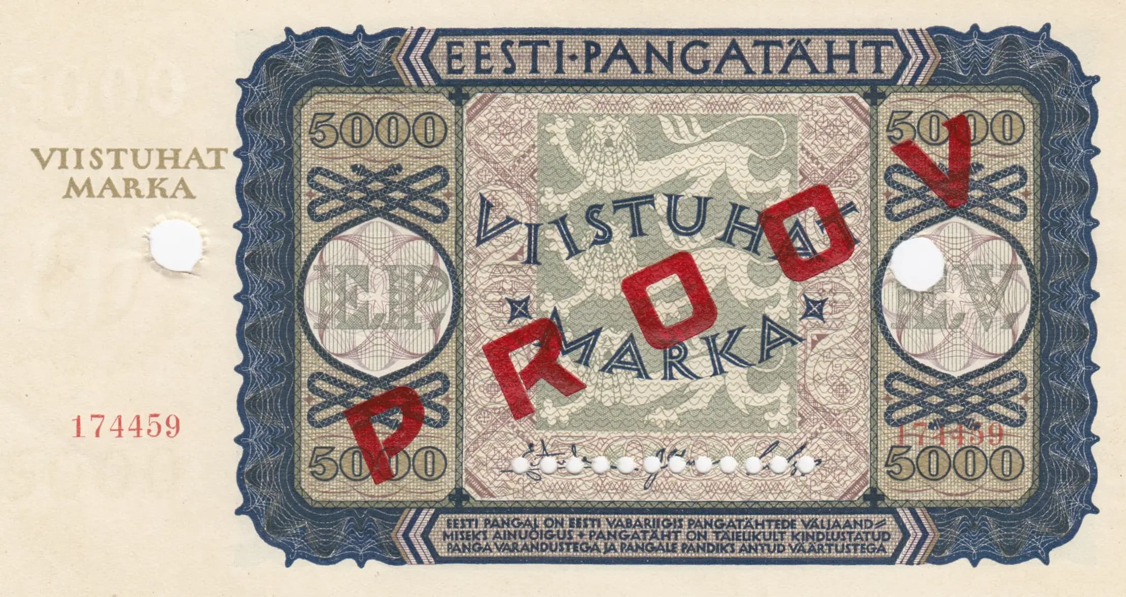 5000 marka 1923 specimen from Estonia, P-60s1