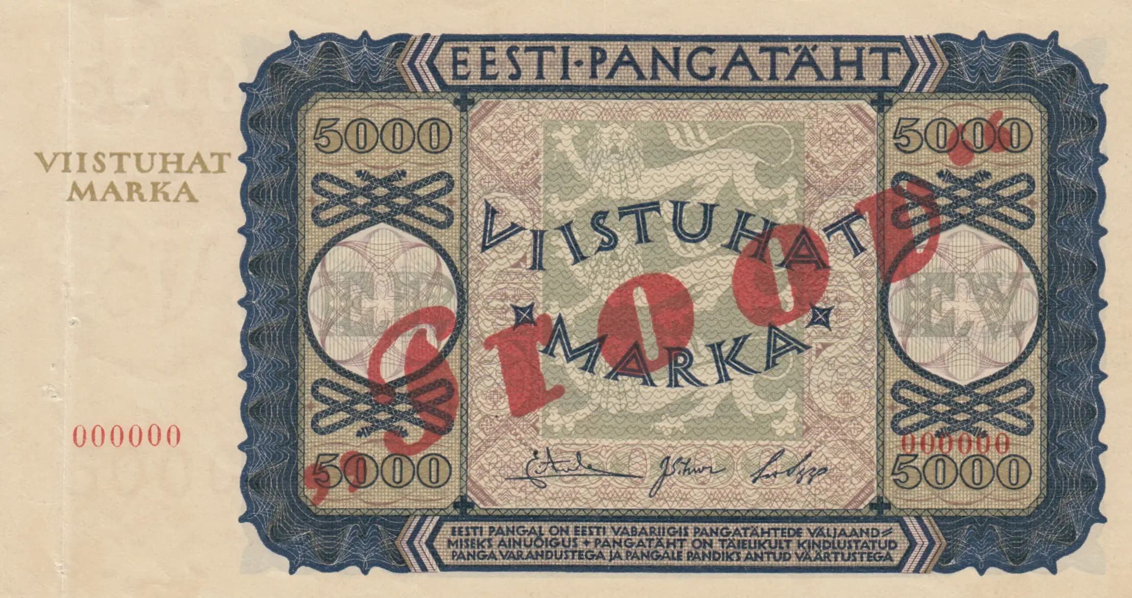 5000 marka 1923 specimen from Estonia, P-60s2