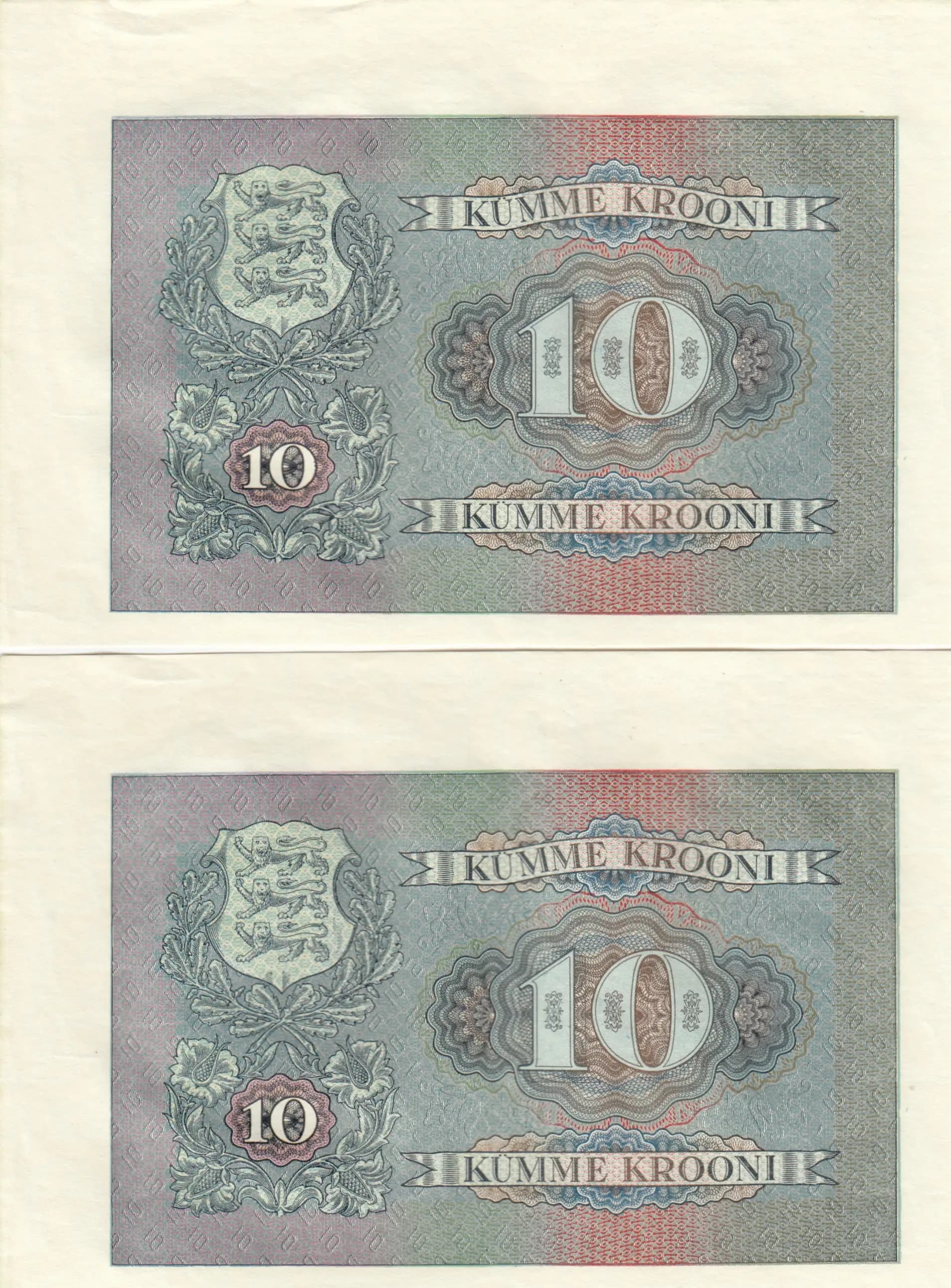 10 krooni 1940 pair from Estonia, P-68 (1940) — image 2