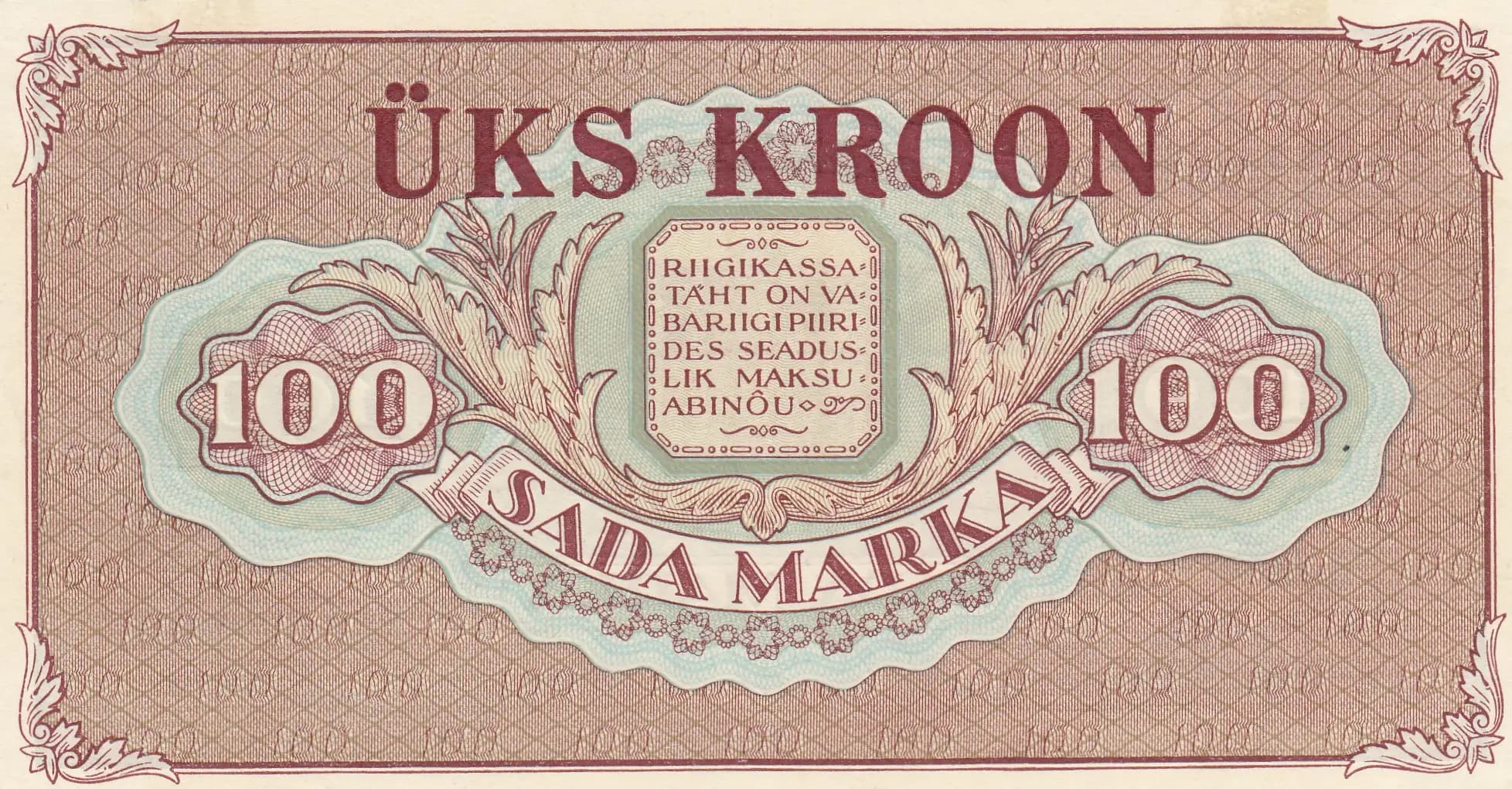 100 marka 1923/1 kroon 1928 from Estonia, P-61b (1928) — image 2