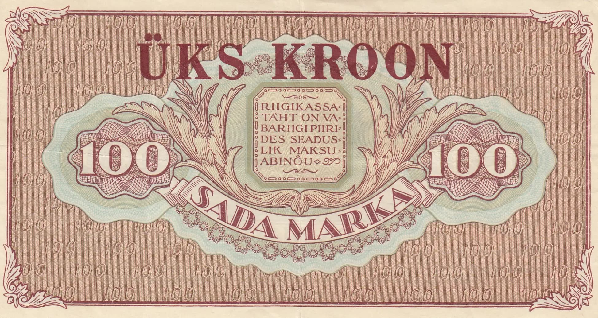 100 marka 1923/1 kroon 1928 from Estonia, P-61b (1928) — image 2