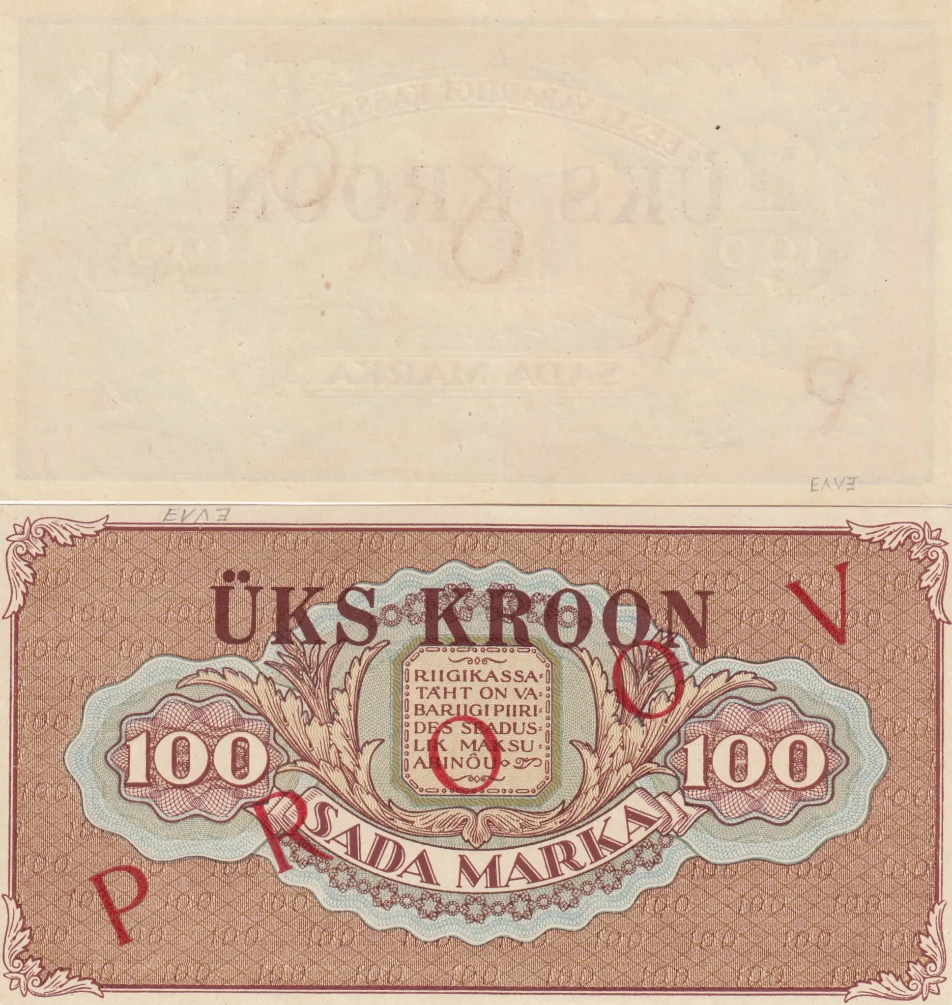 100 marka 1923/1 kroon 1928 specimen from Estonia, P-61bs (1928) — image 2