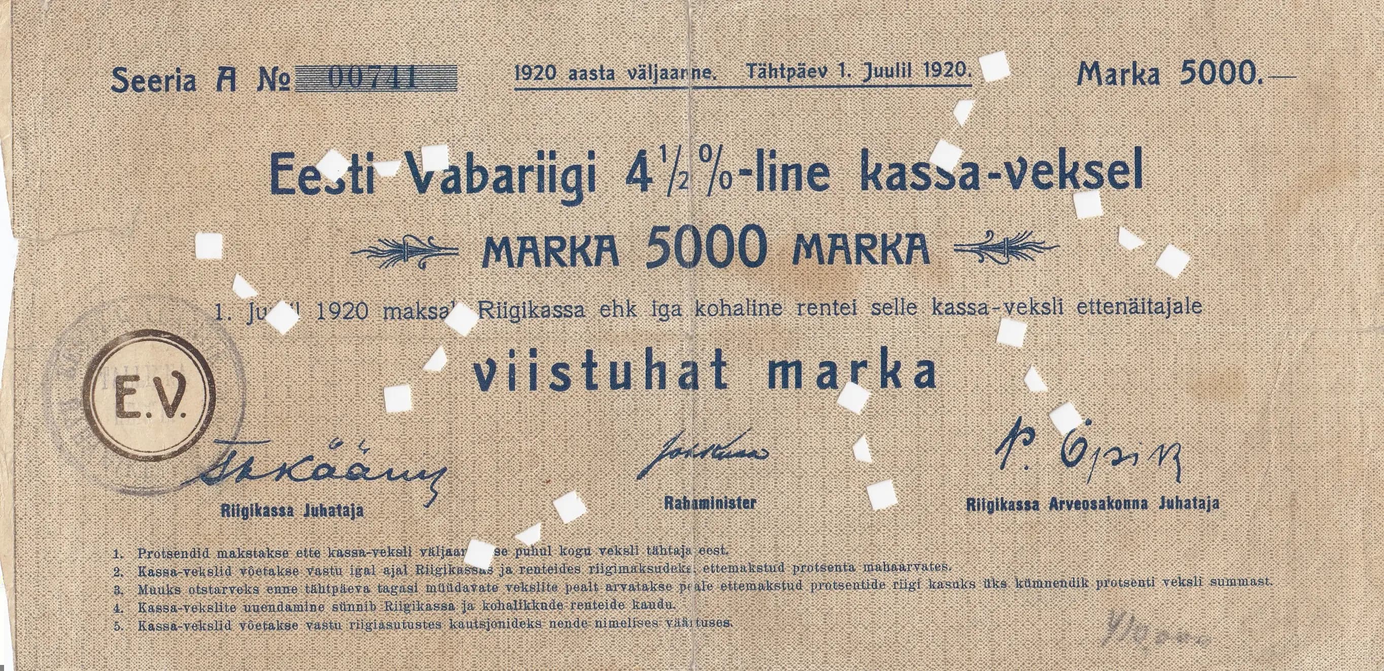 5000 marka 1920 from Estonia, P-38C