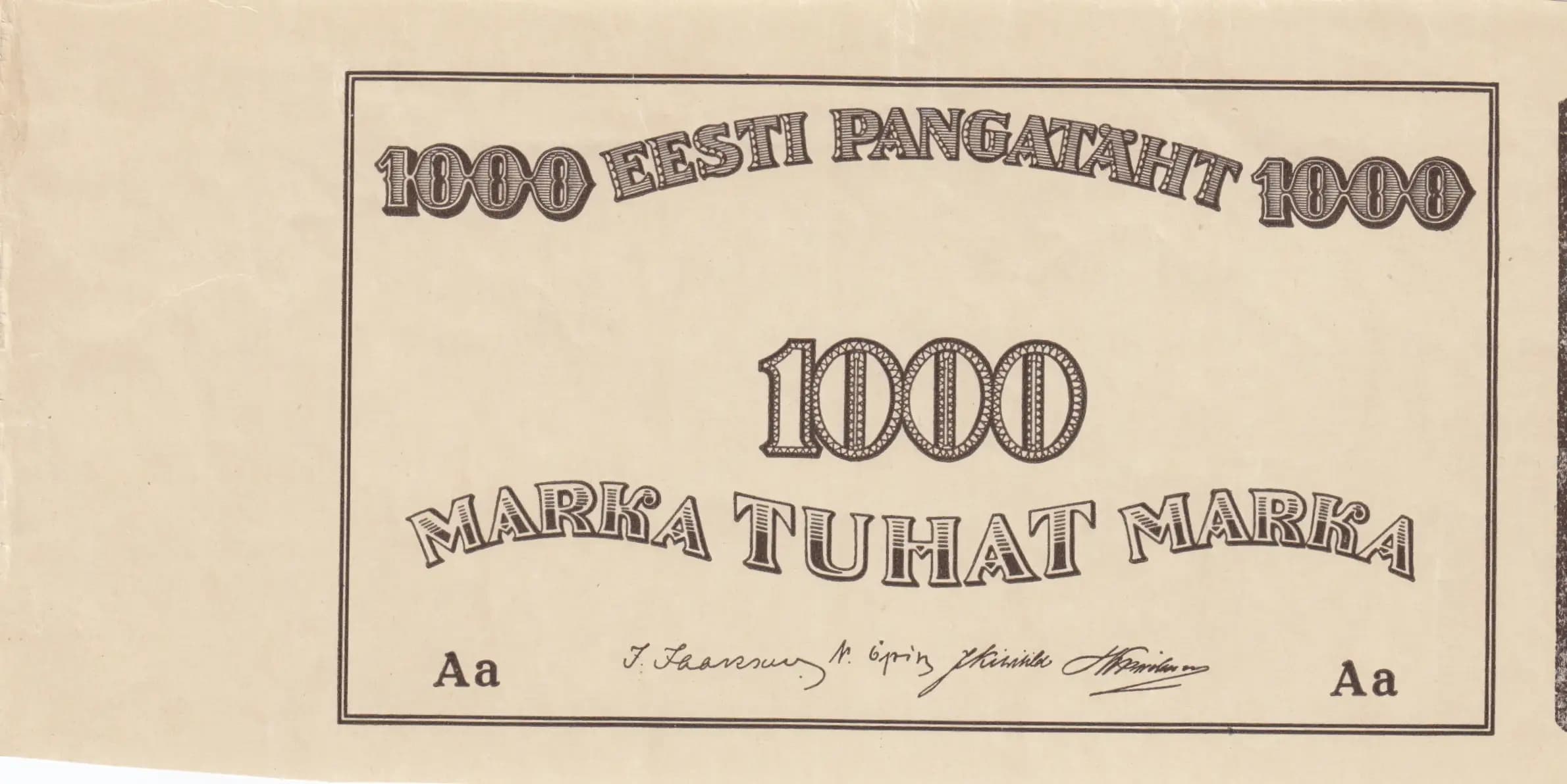1000 marka 1927 progressive proof from Estonia, P-59fpp9 (1927) — image 1