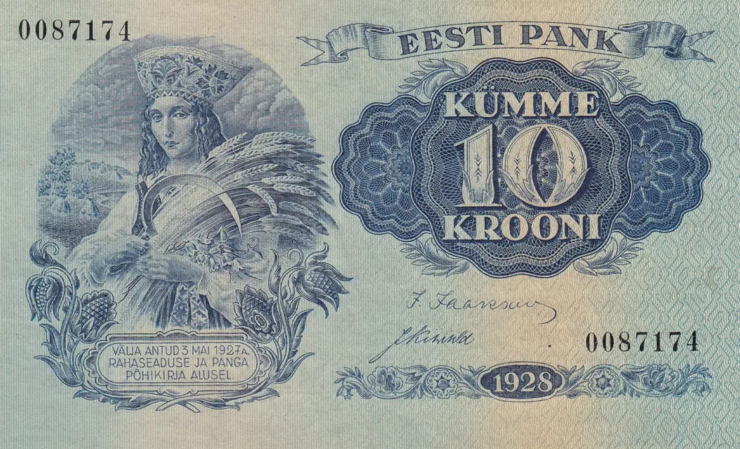 10 krooni 1928 from Estonia, P-63 (1928) — image 1