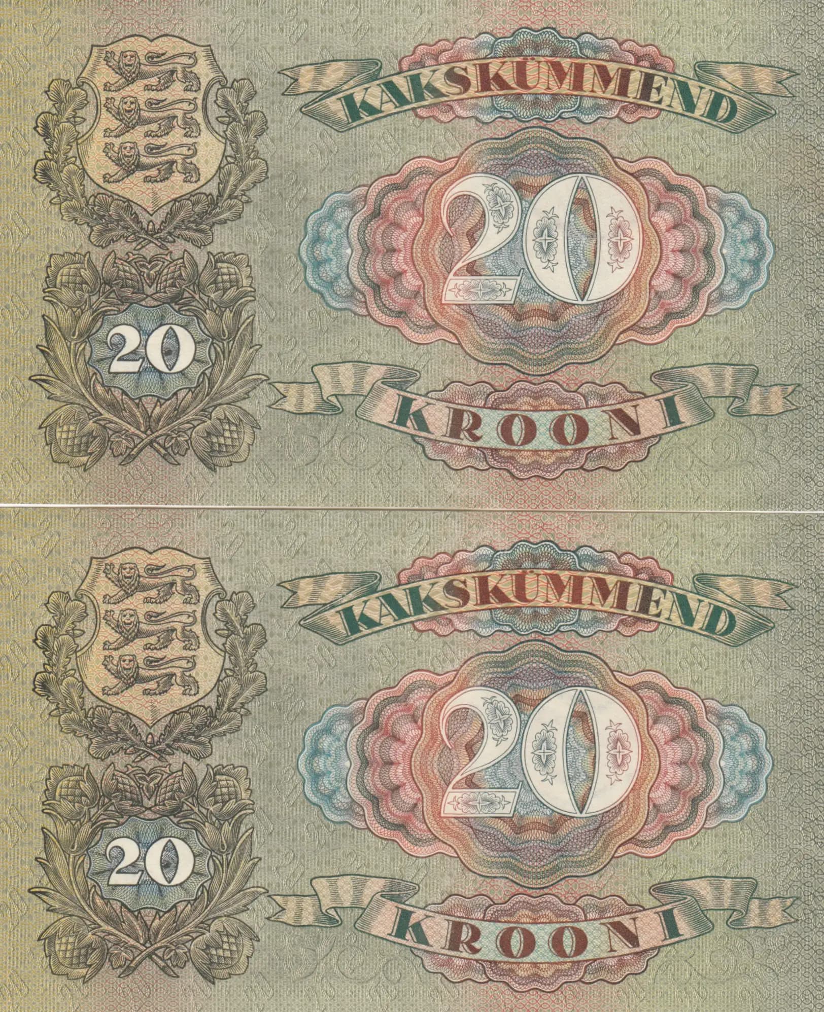 20 krooni 1932 pair from Estonia, P-64 (1932) — image 2