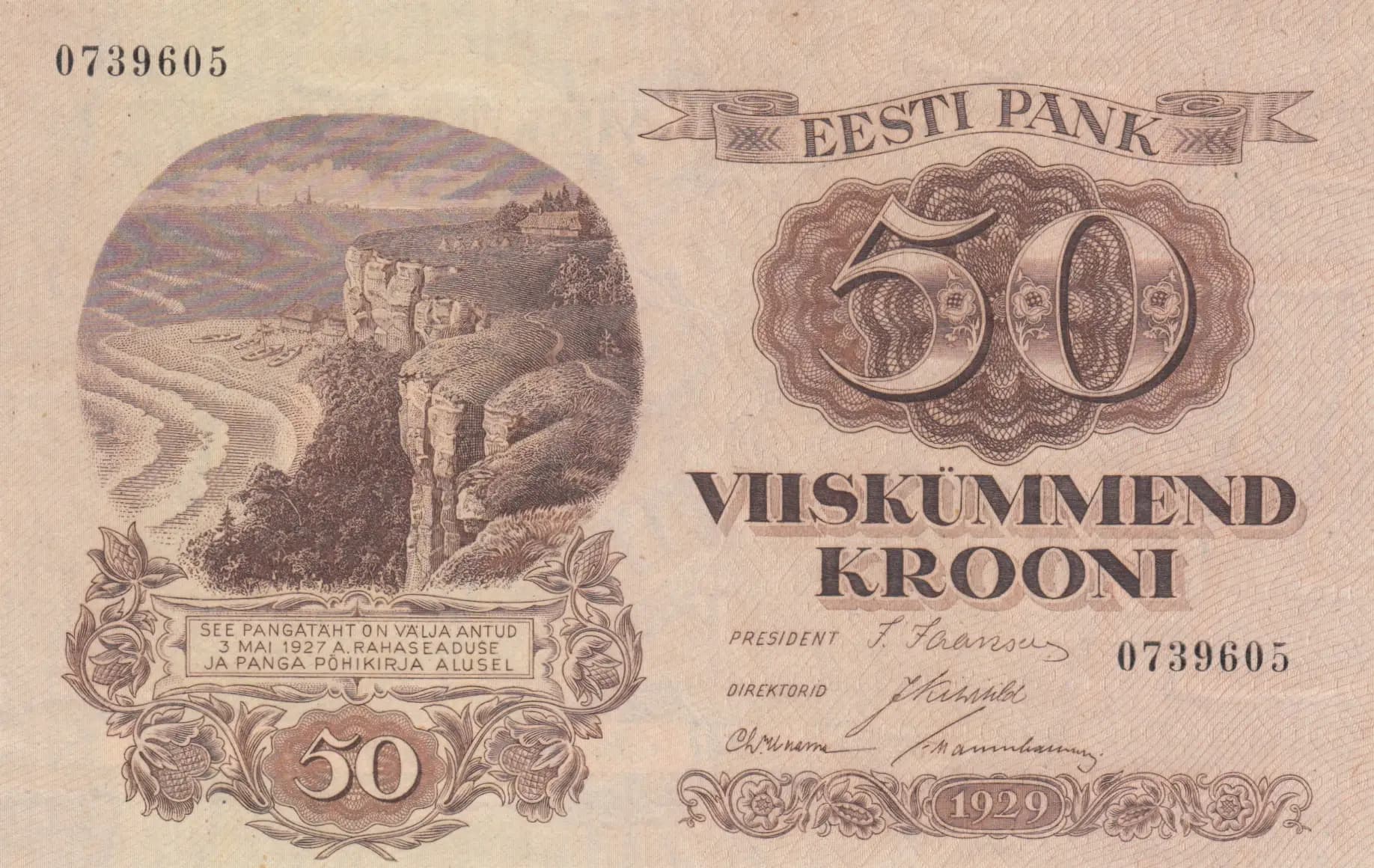 50 krooni 1929 print offset from Estonia, P-65