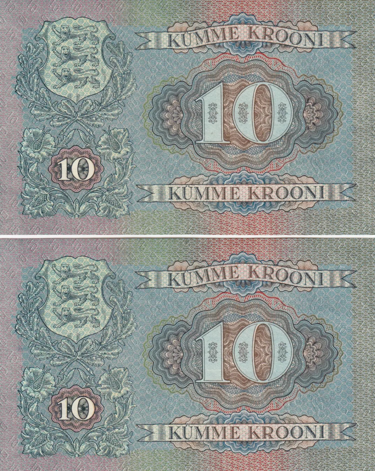 10 krooni 1937 pair from Estonia, P-67 (1937) — image 2