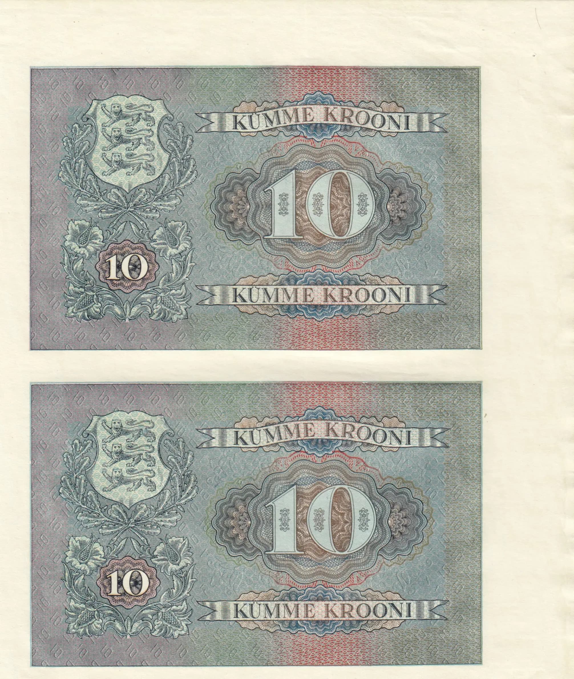 10 krooni 1940 uncut pair from Estonia, P-68 (1940) — image 2