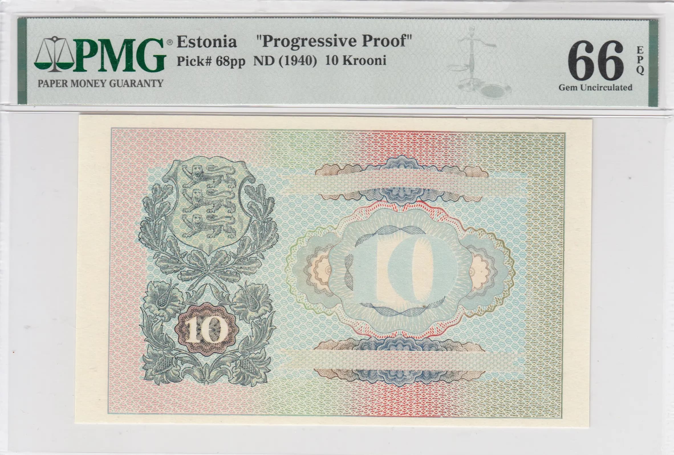 10 krooni 1940 progressive proof from Estonia, P-68pp3