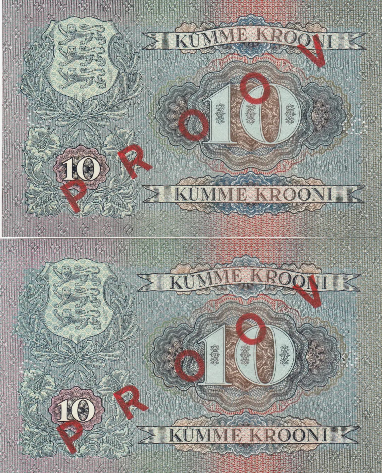 10 krooni 1940 specimen's pair from Estonia, P-68s (1940) — image 2