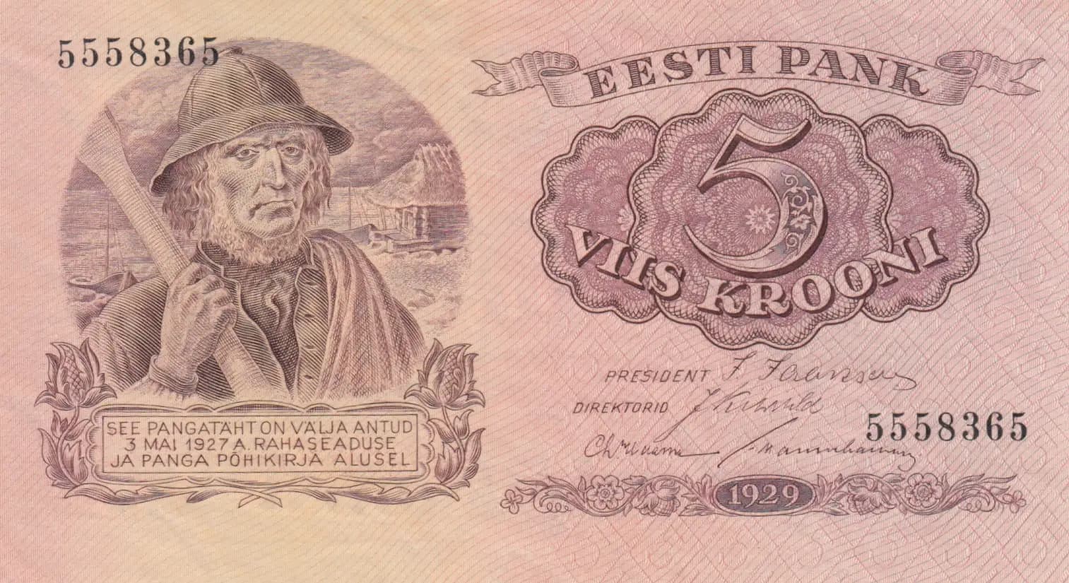 5 krooni 1929 from Estonia, P-62 (1929) — image 1