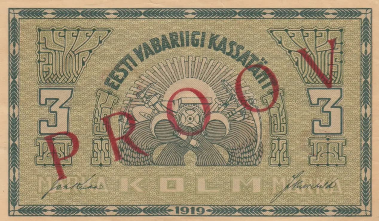 3 marka 1919 specimen from Estonia, P-44s