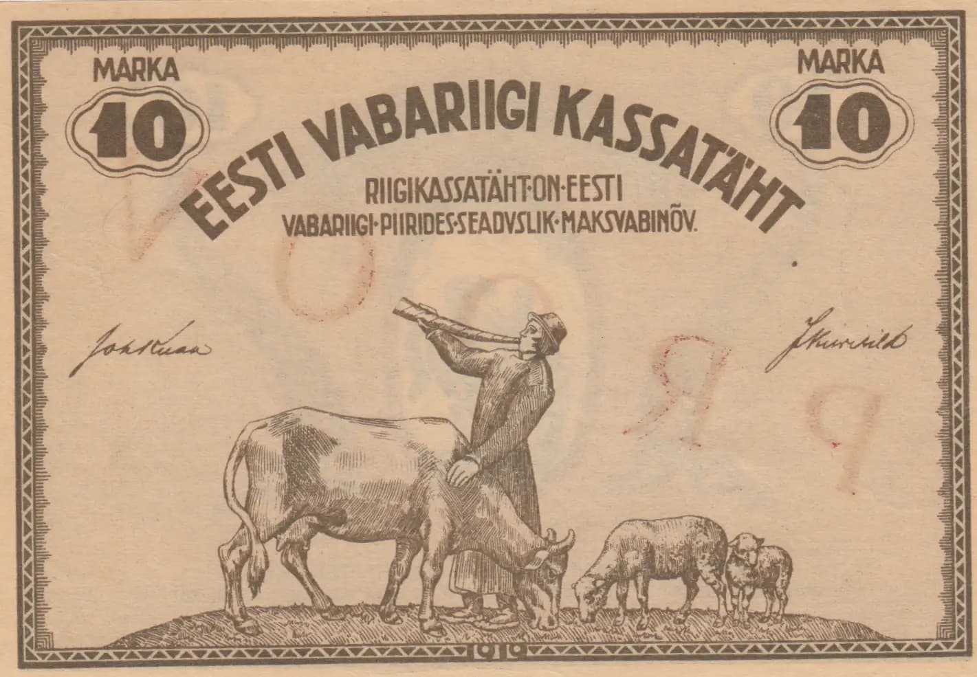 10 marka 1919 specimen from Estonia, P-46cs (1919) — image 2