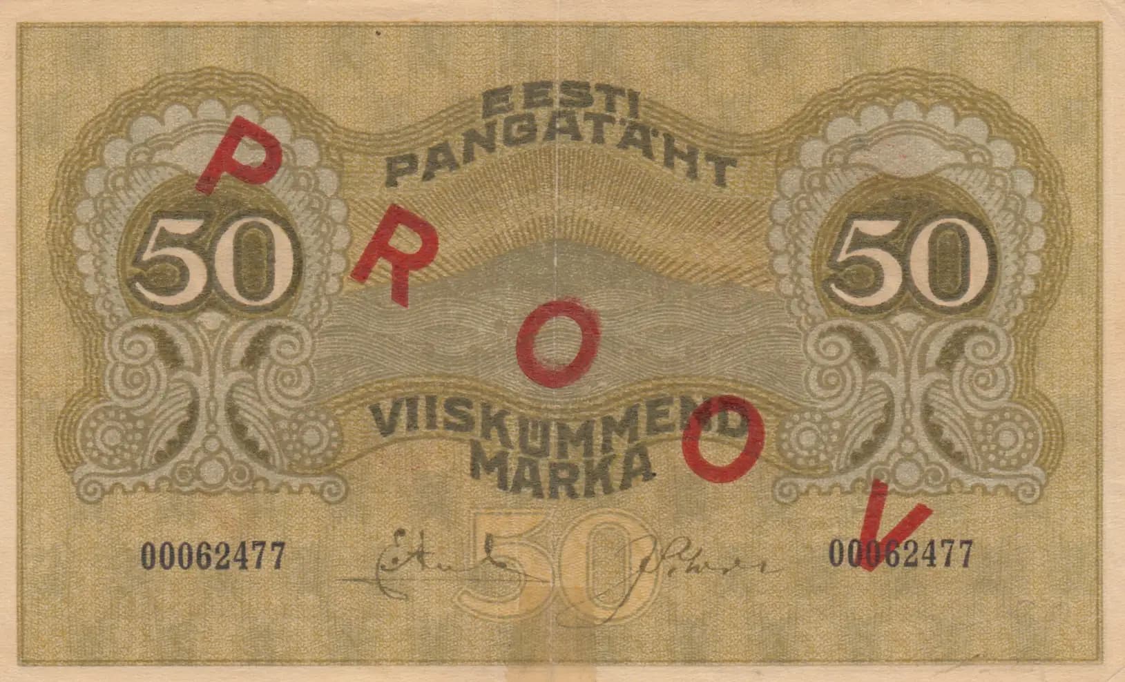 50 marka 1919 specimen from Estonia, P-55as