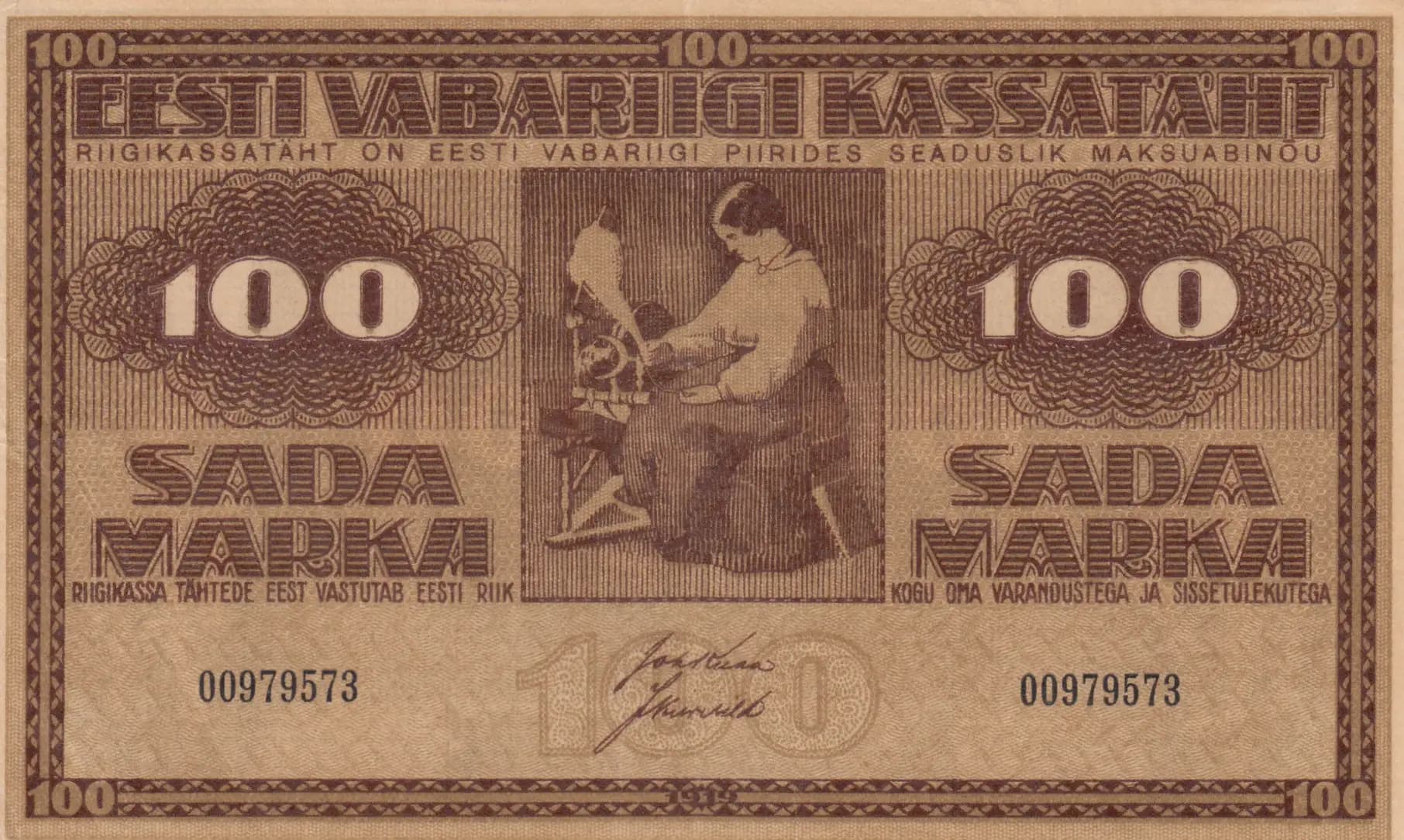 100 marka 1919 from Estonia, P-48a