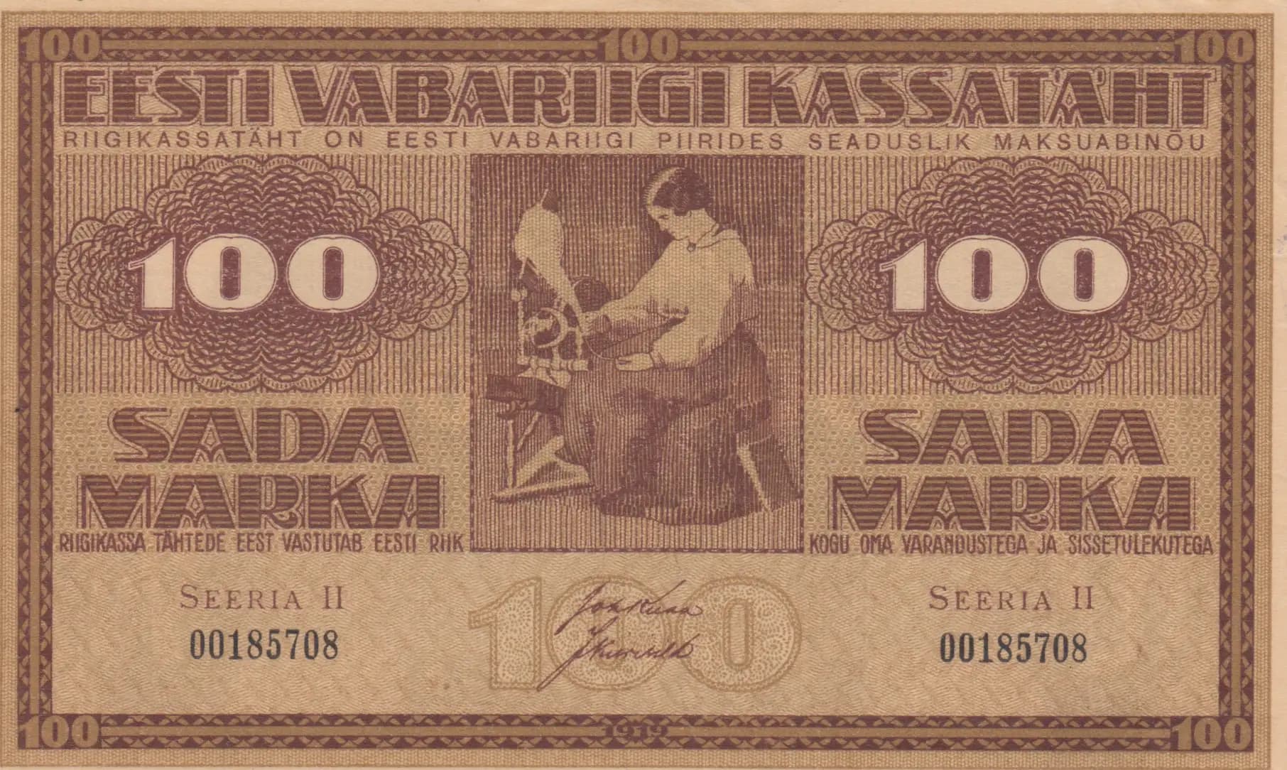 100 marka 1919 from Estonia, P-48b