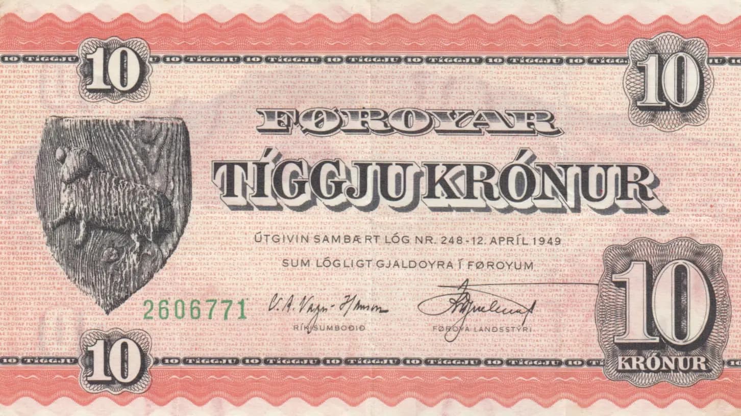 10 kronur 1954 from Faeroe Islands, P-15b