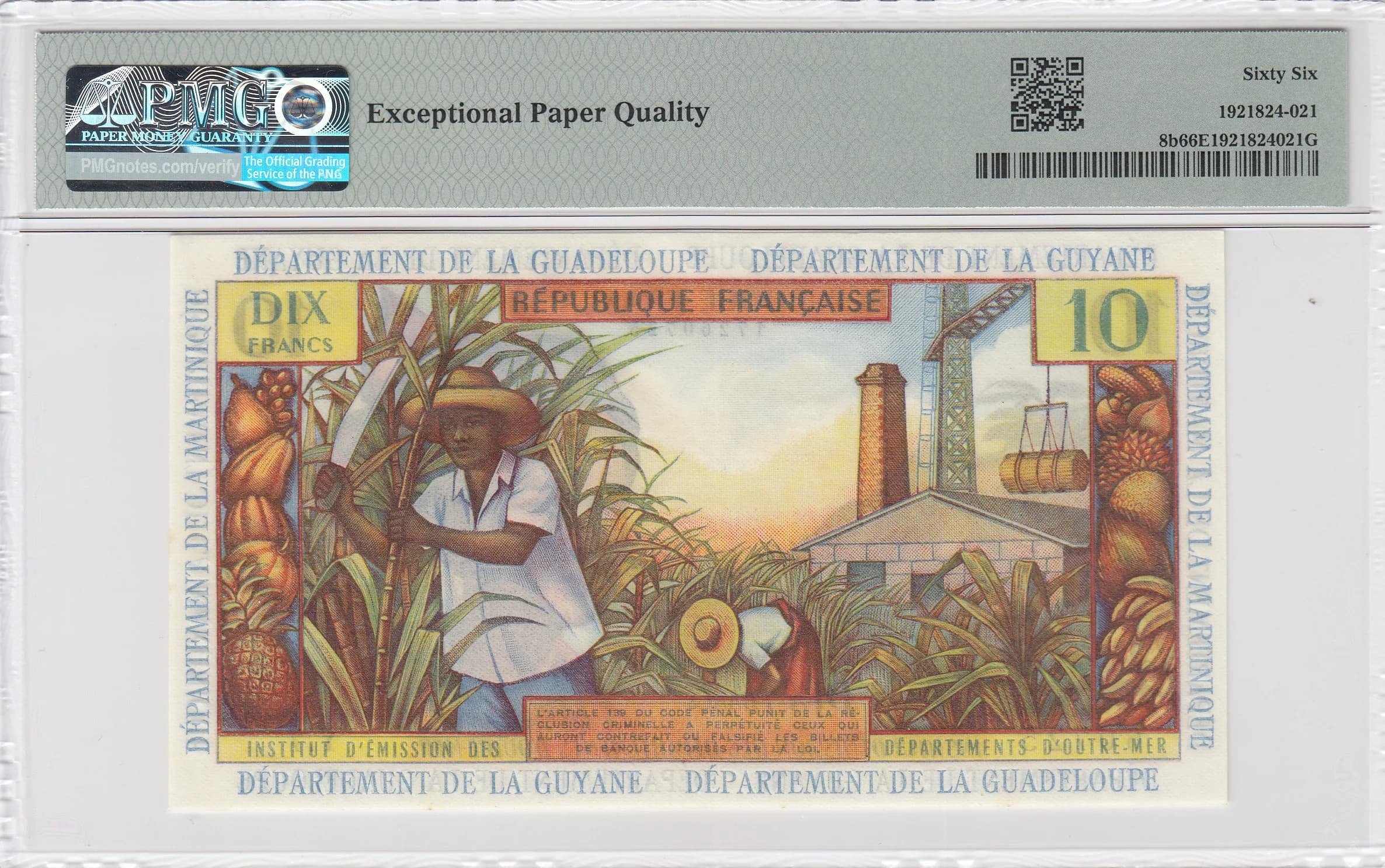 10 francs 1964 from French Antilles, P-8b (1964) — image 2