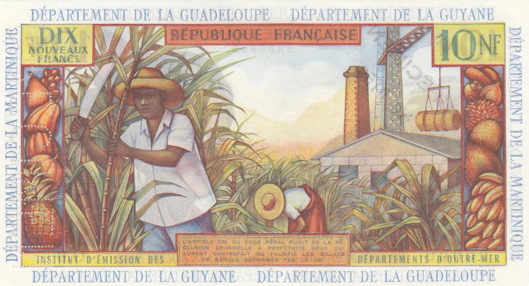 10 nouveaux francs 1963 specimen from French Antilles, P-5s (1963) — image 2