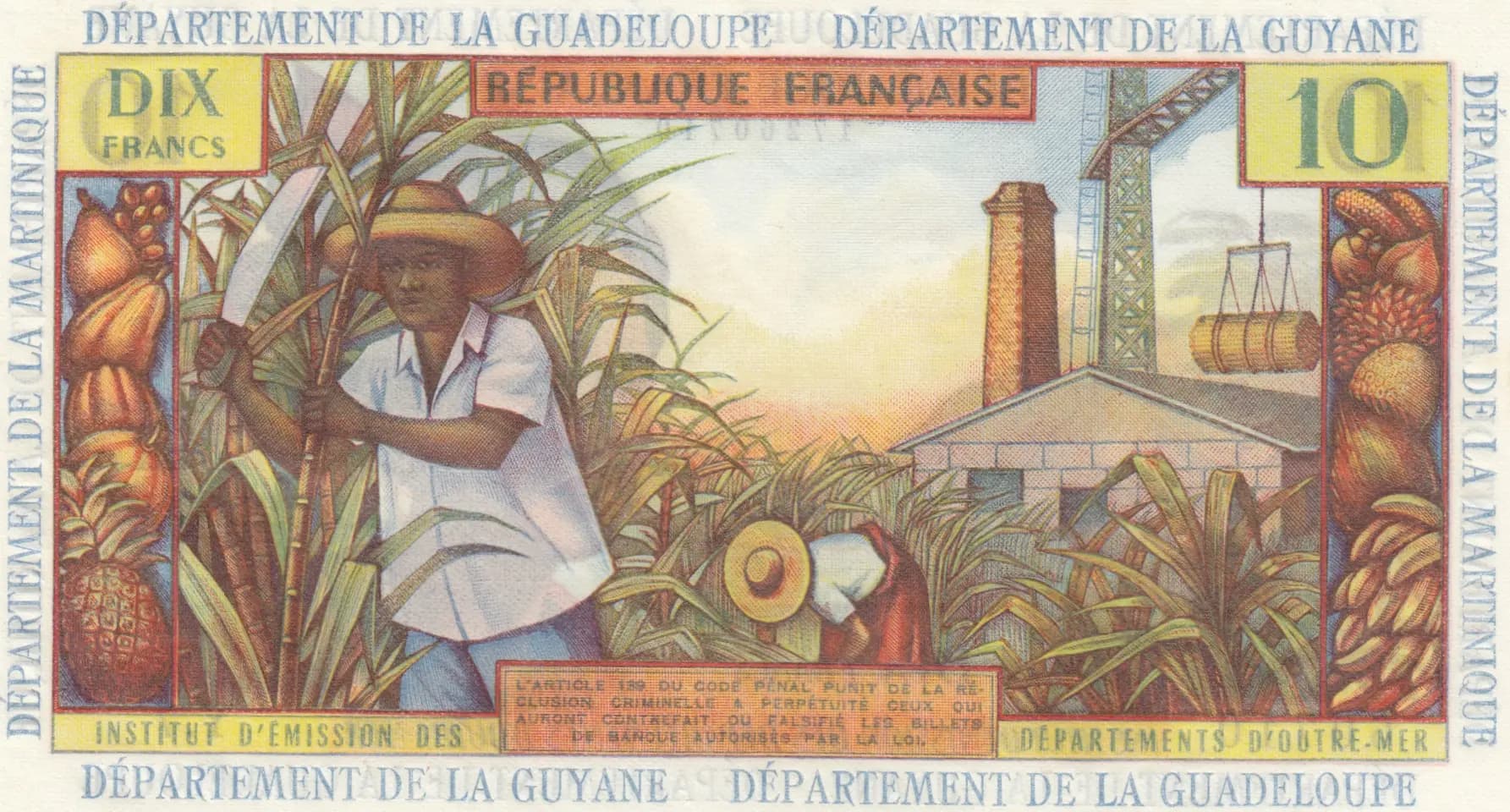 10 francs 1964 from French Antilles, P-8b (1964) — image 2