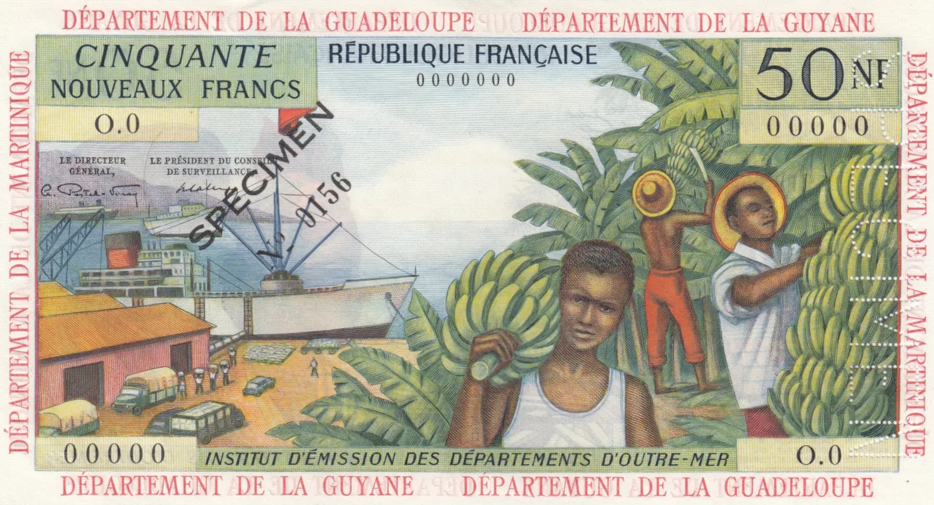 50 nouveaux francs 1963 specimen from French Antilles, P-6s