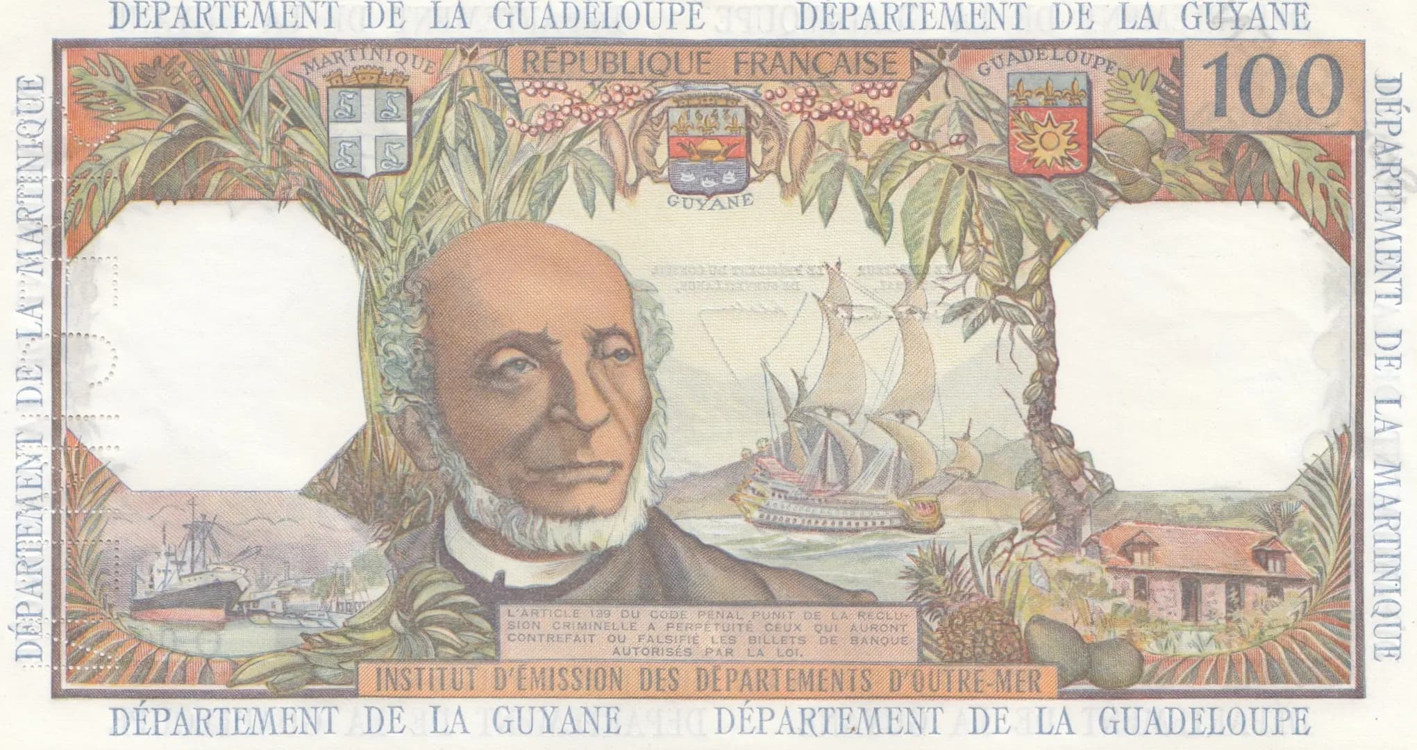100 francs 1964 specimen from French Antilles, P-10s (1964) — image 2