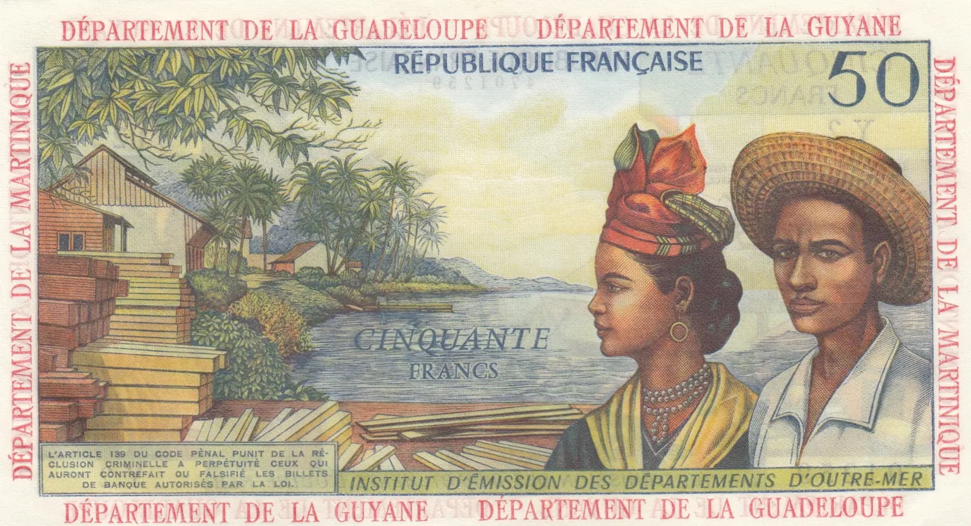 50 francs 1964 from French Antilles, P-9b (1964) — image 2