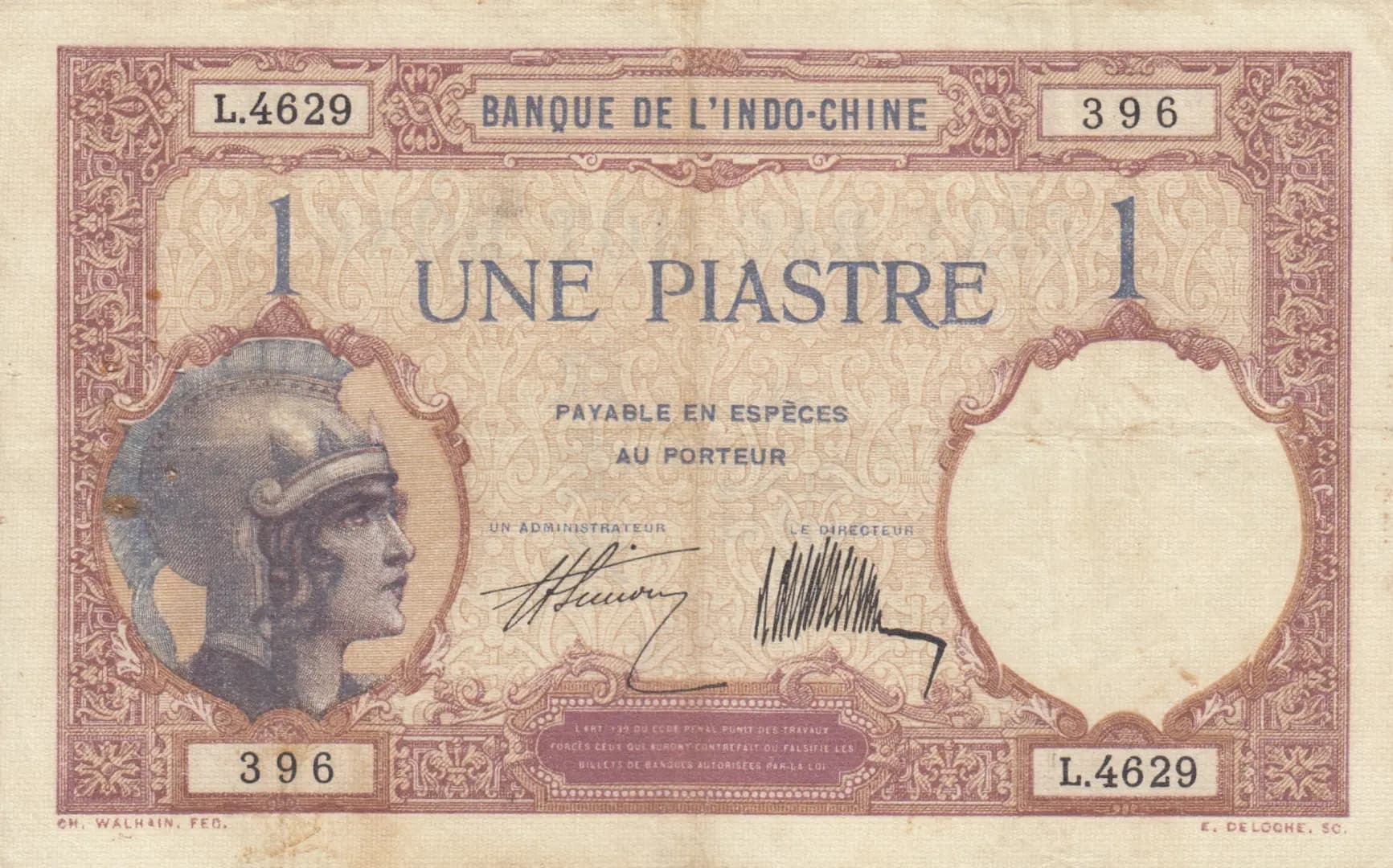 1 piastre 1921 from French Indochina, P-48b