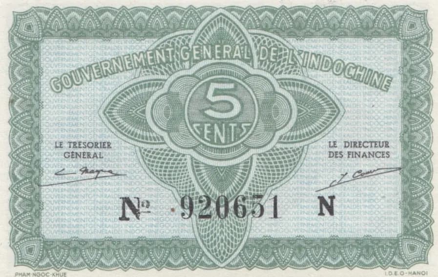 5 cents 1942 from French Indochina, P-88a (1942) — image 1