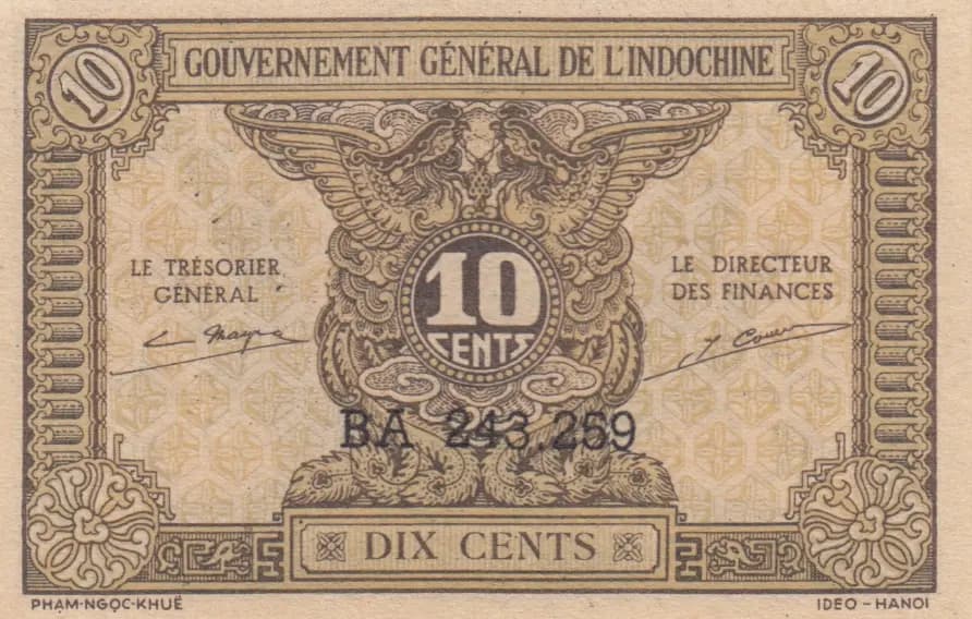 10 cents 1942 from French Indochina, P-89a (1942) — image 1