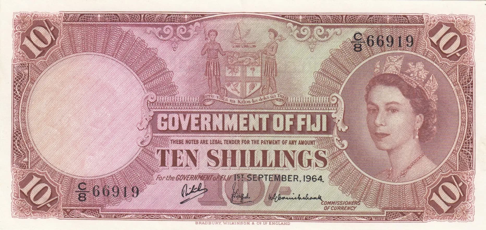 10 shillings 1964 from Fiji, P-52d