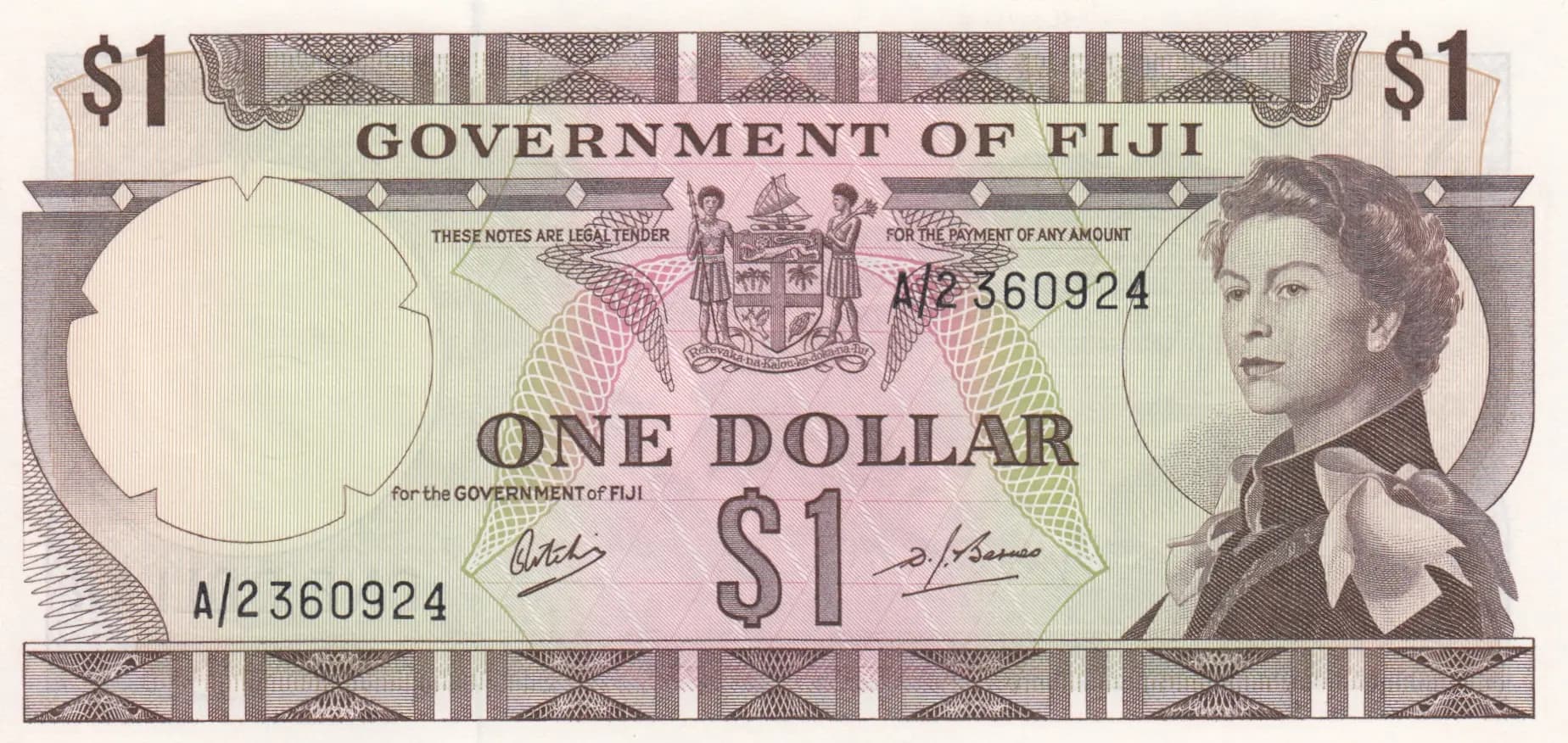 1 dollar 1969 from Fiji, P-59 (1969) — image 1