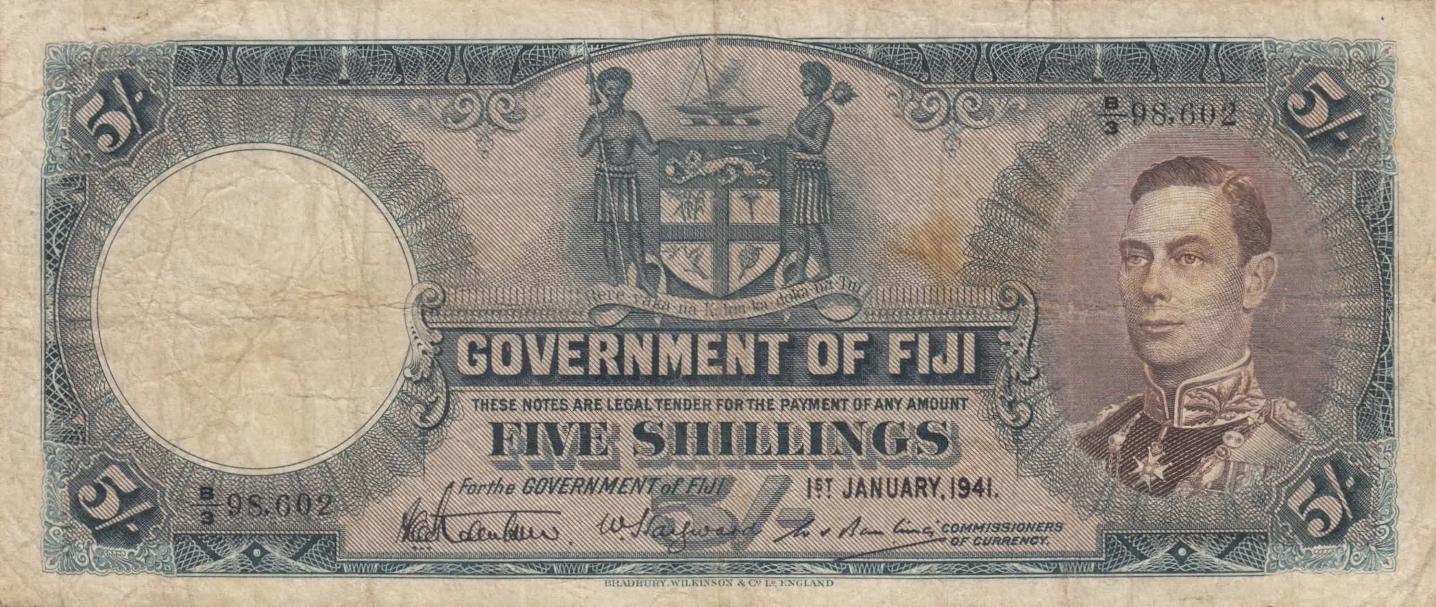 5 shillings 1941 from Fiji, P-37d