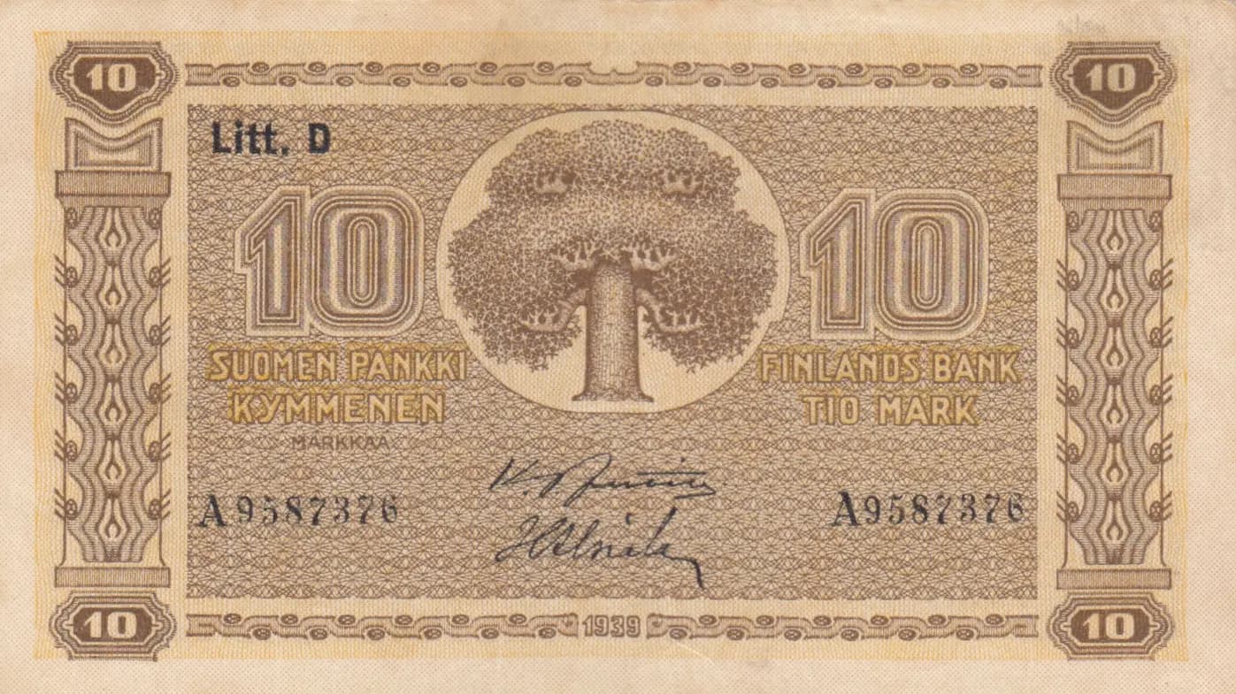 10 markkaa 1939 from Finland, P-70 (1939) — image 1