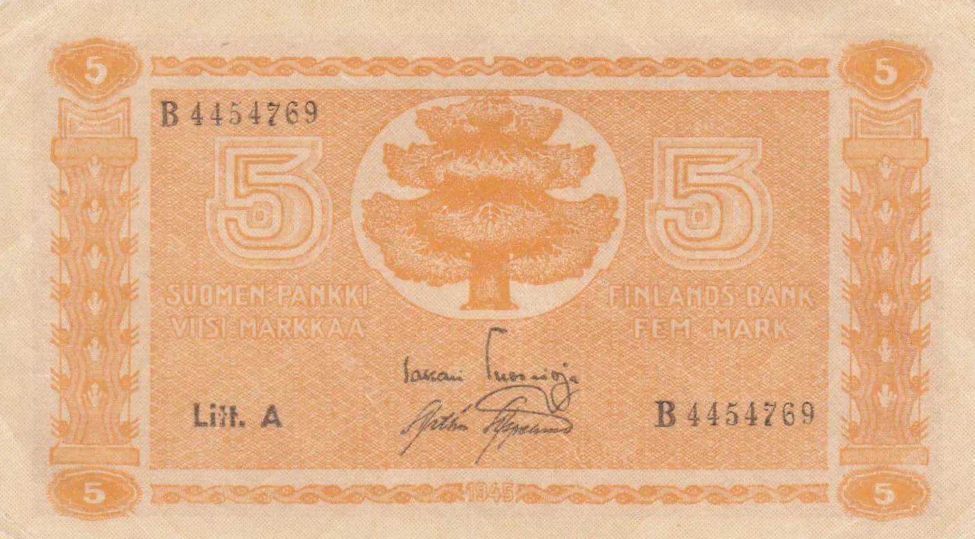 5 markkaa 1945 from Finland, P-76 (1945) — image 1