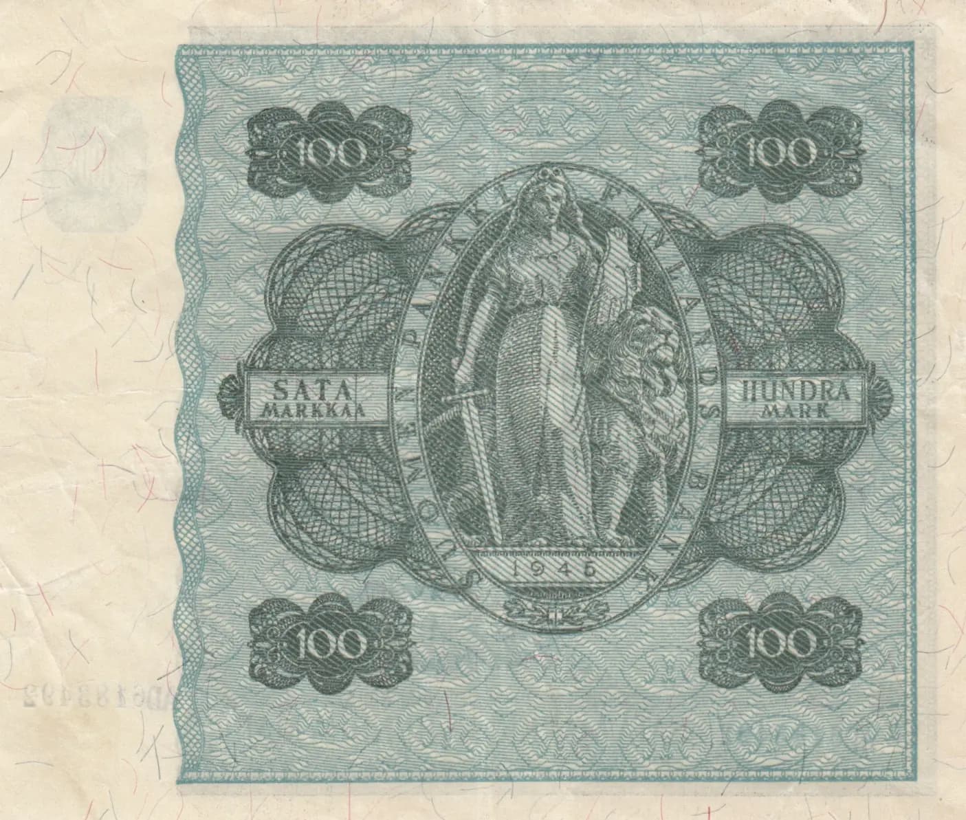 100 markkaa 1945 from Finland, P-88 (1945) — image 2