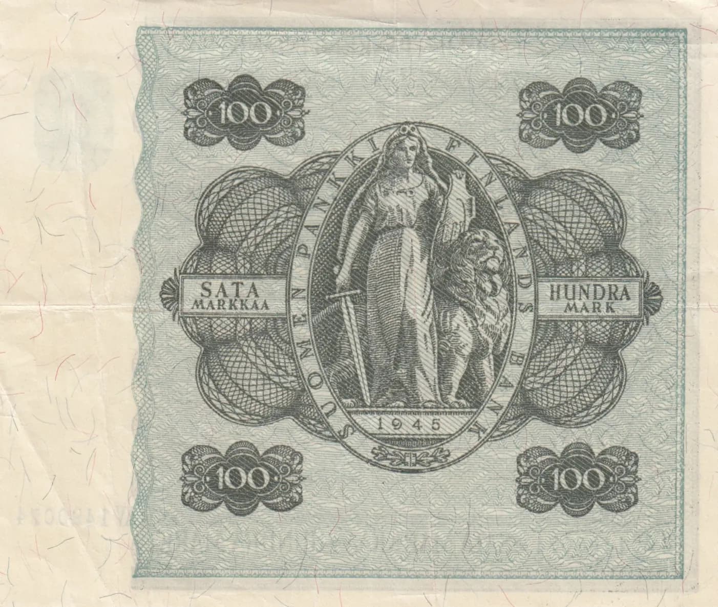 100 markkaa 1945 from Finland, P-88 (1945) — image 2