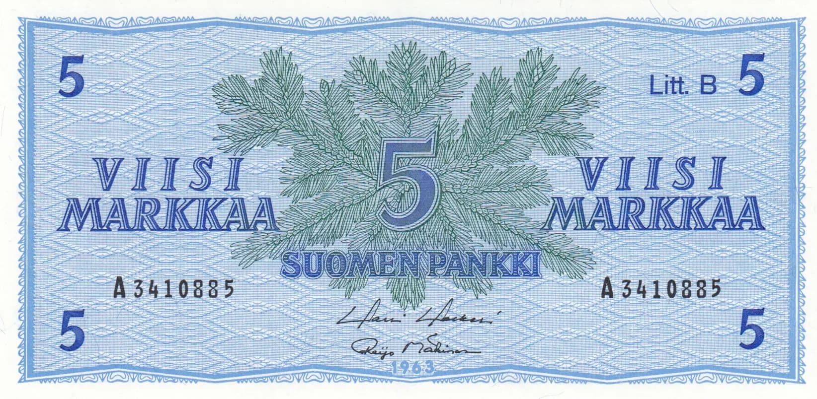 5 markkaa 1963 from Finland, P-106A