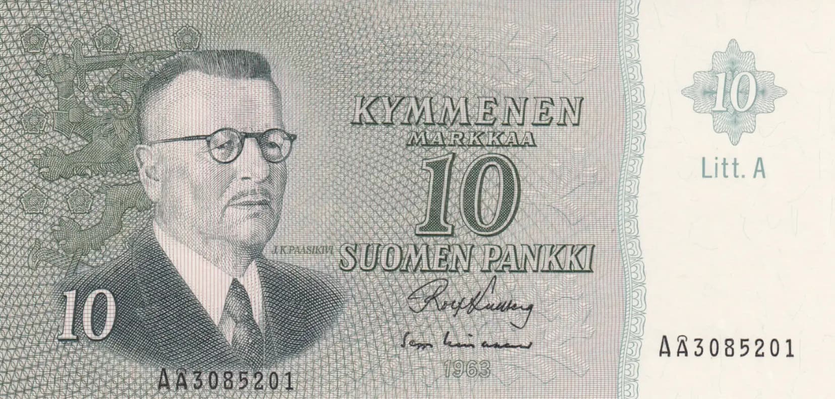 10 markkaa 1963 from Finland, P-104 (1963) — image 1