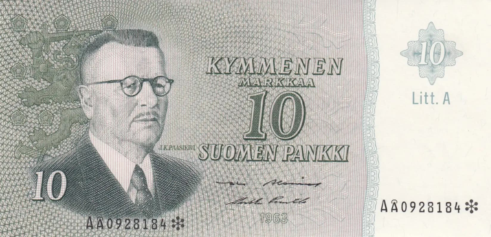 10 markkaa 1963 replacement from Finland, P-104* (1963) — image 1