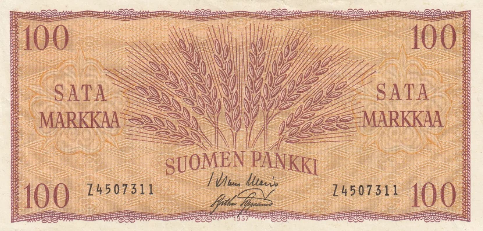 100 markkaa 1957 from Finland, P-97 (1957) — image 1
